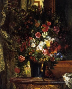 Eugène Delacroix œuvres - Un vase de fleurs sur une console romantique Eugène Delacroix